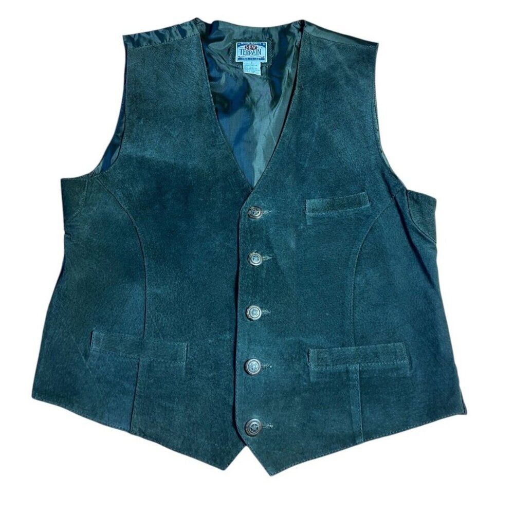 New terrain Vest Leather Western Gray Button Down Men's M